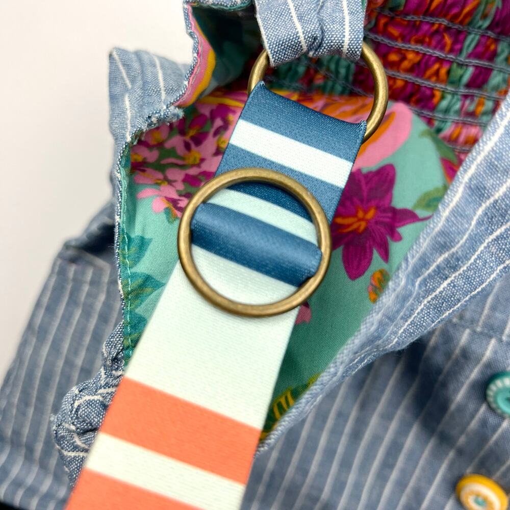 Matilda Jane Blue Stripe Ruffle Romper with Multicolor Buttons - Picture 5 of 8